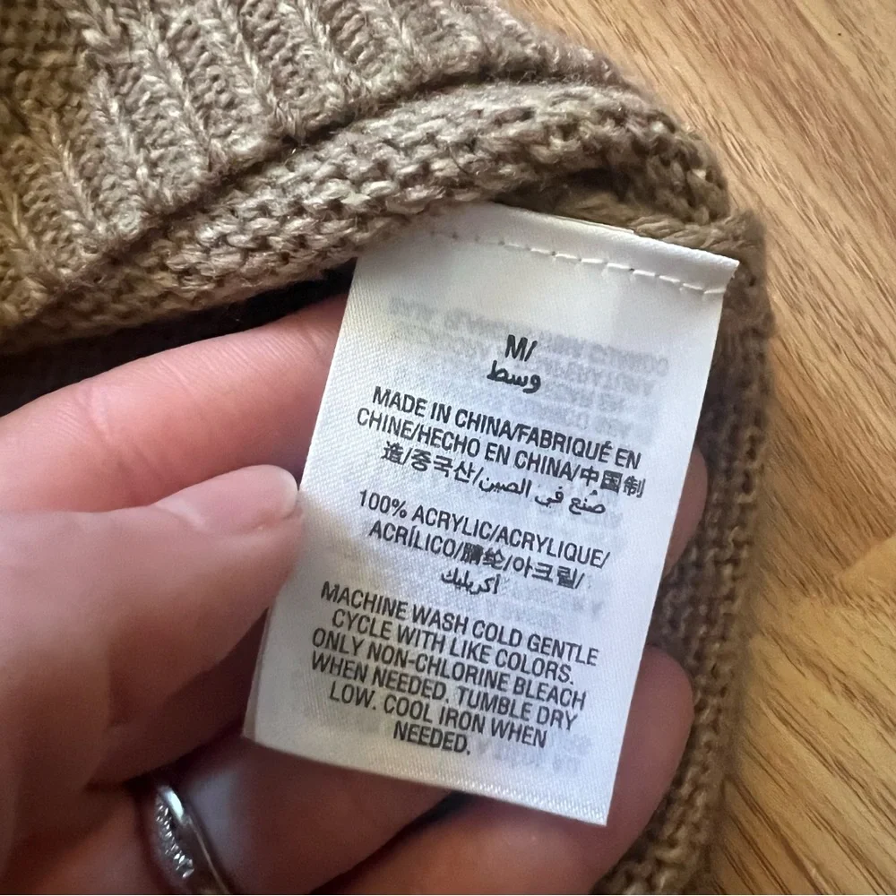 Karen‎ Scott Cable Knit Sweater Cardigan Tan Women’s Size M Cottagecore Textured